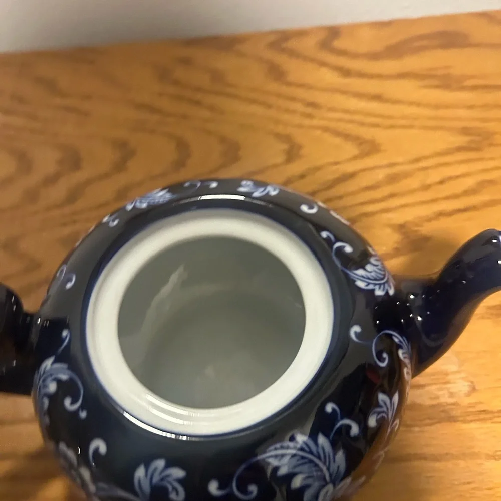 Pier 1 Navy and White Floral China Mandarin Teapot